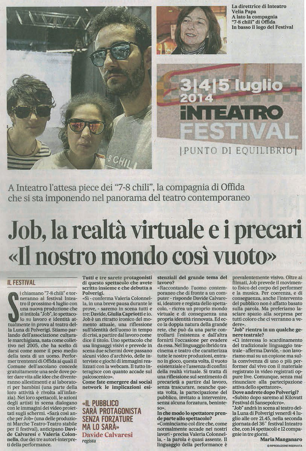 2014.07.01 Job, la realtà virtuale e i precari - Il Messaggero