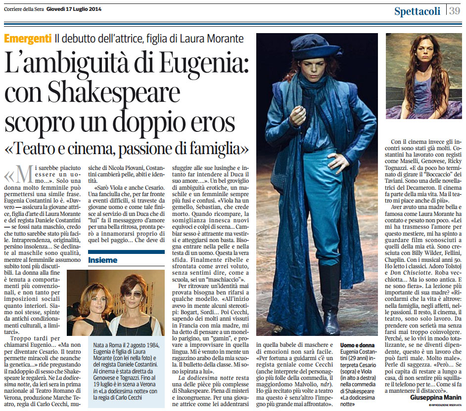 2014.07.17 L'ambiguità di Eugenia con Shakespeare scopro un doppio eros - Corriere della Sera